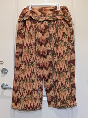 NWOT Beckwoman M 100% Guatemalan Cotton Chevron Print Wide Leg Tie Top Pants